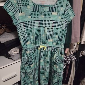Cat & Jack Mint Green Geometric Short Sleeve Dress with Yellow Bow
